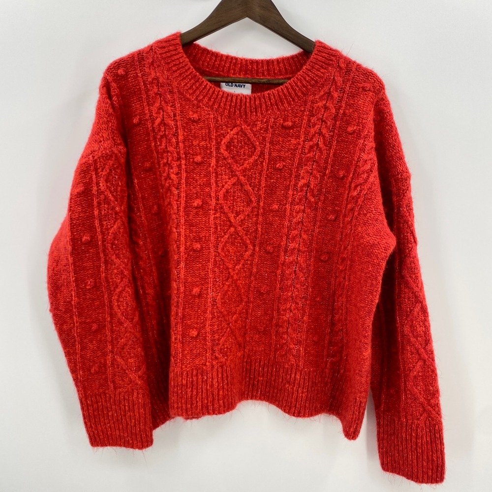 Old Navy Sweater Womens L Burnt Orange Cable Knit Cozy Soft Girl Cottage Autumn